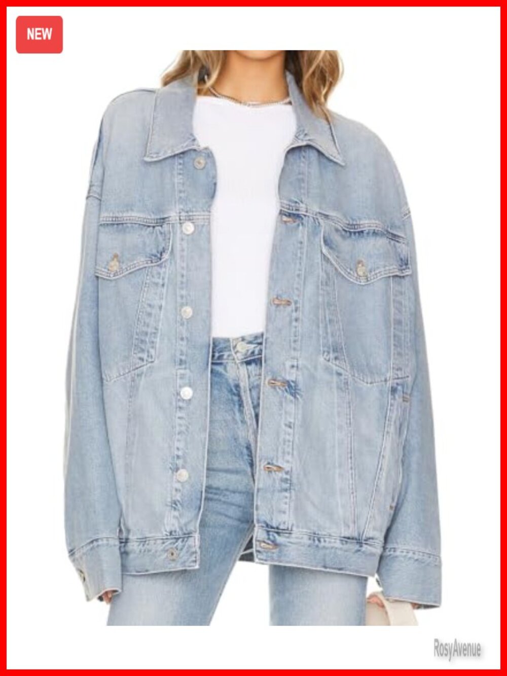Women's Oversized Vintage Wash Denim Trucker Jacket Long Sleeve Cotton